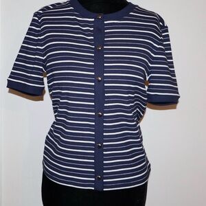 Truth Navy and White Striped Short Sleeve Button